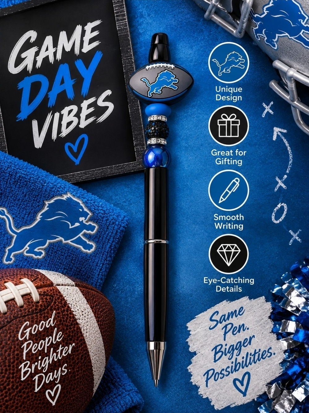 Black & Blue Beaded Logo Pen - Official Team Design